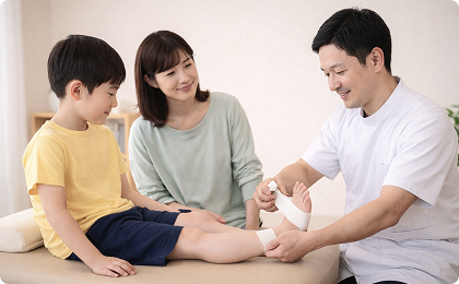 親子施術する画像