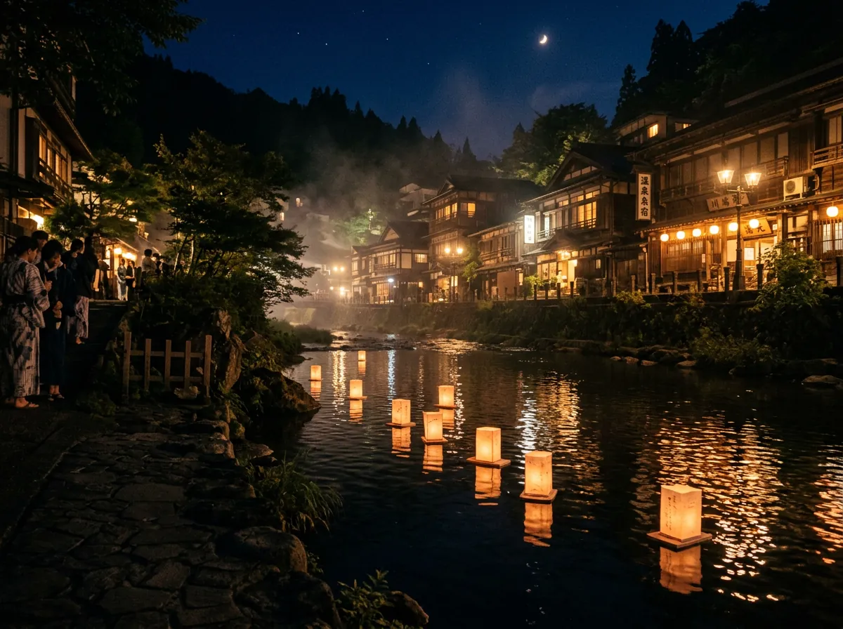 湯灯灯籠流しの様子