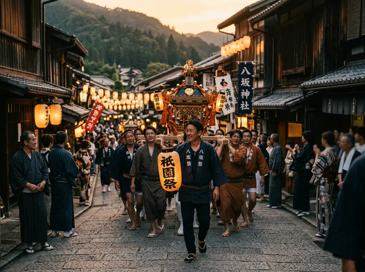提灯が並ぶ夏祭り