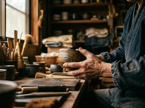温泉街の石畳の路地と木造旅館